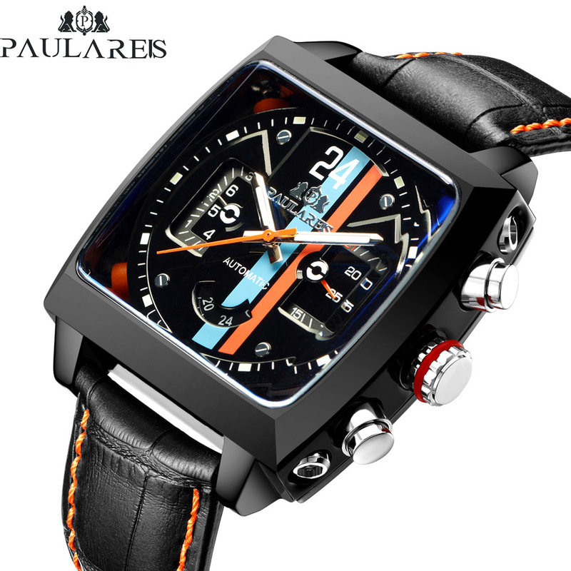 Automatic Mechanical Multifunctional Luminous Leather Men's Square Watch AUTOMATIC WATCH