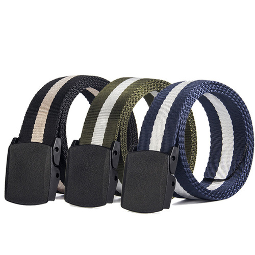 Plastic buckle tactical canvas belt, nylon outdoor military training unisex outer belt, metal-free security belt