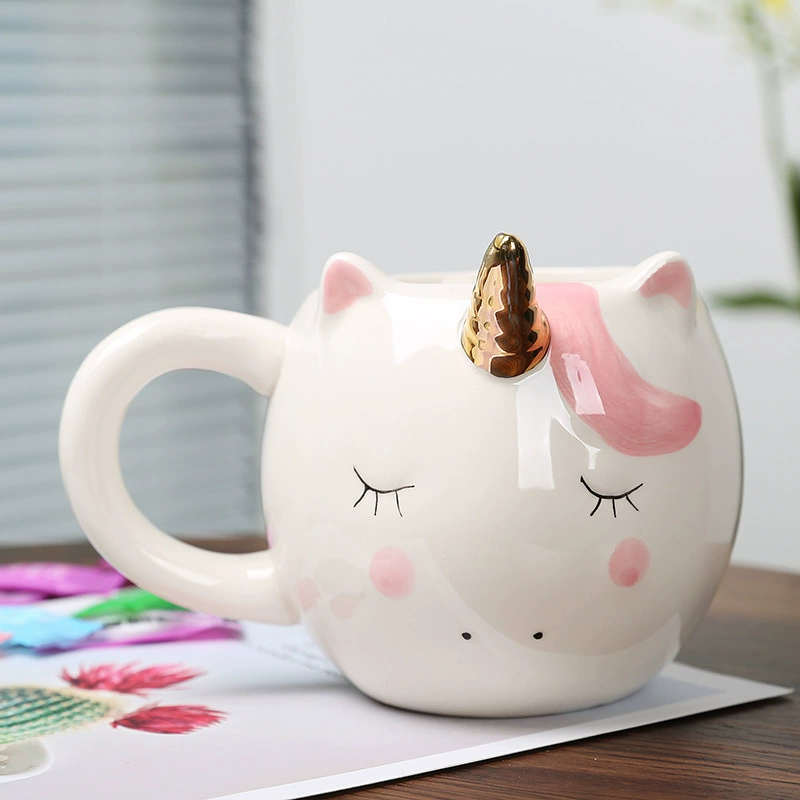 Unicorn Ceramic Mug, 450 ml, Creative Home Breakfast Cup, Rainbow Handle Designs
