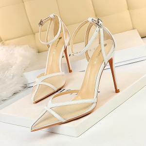 9863-2 the European and American wind sexy high-heeled shoes with shallow thin mouth pointed hollow belt mesh hollow out