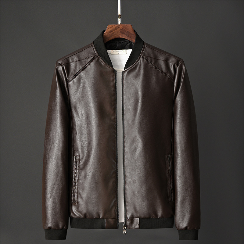 Men's Motorcycle Leather Jacket Stand Up Collar Autumn Jacket_voghion.com