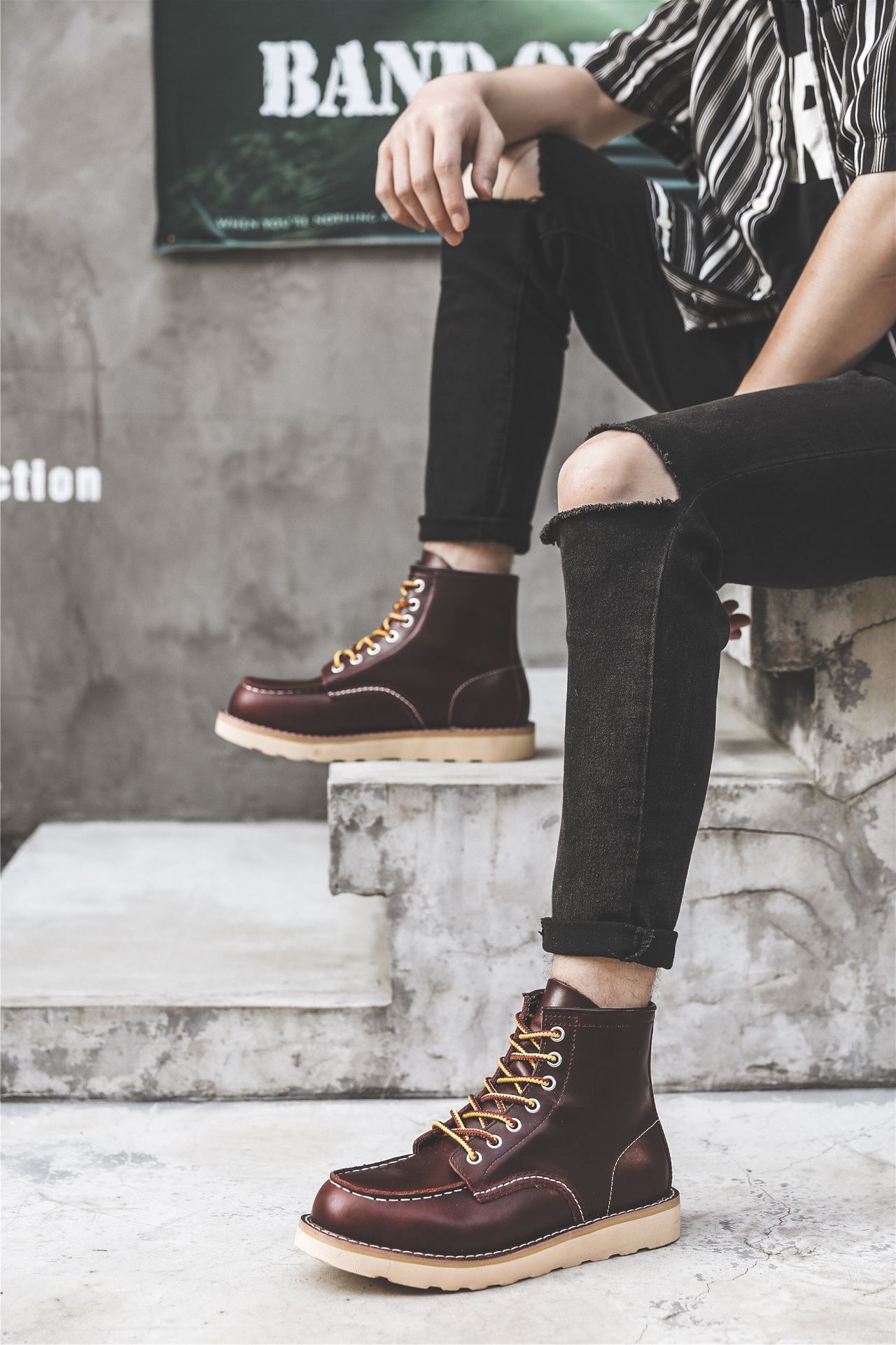 Title 20, Stivali Martin piatti slip-on retrò da lavoro d...