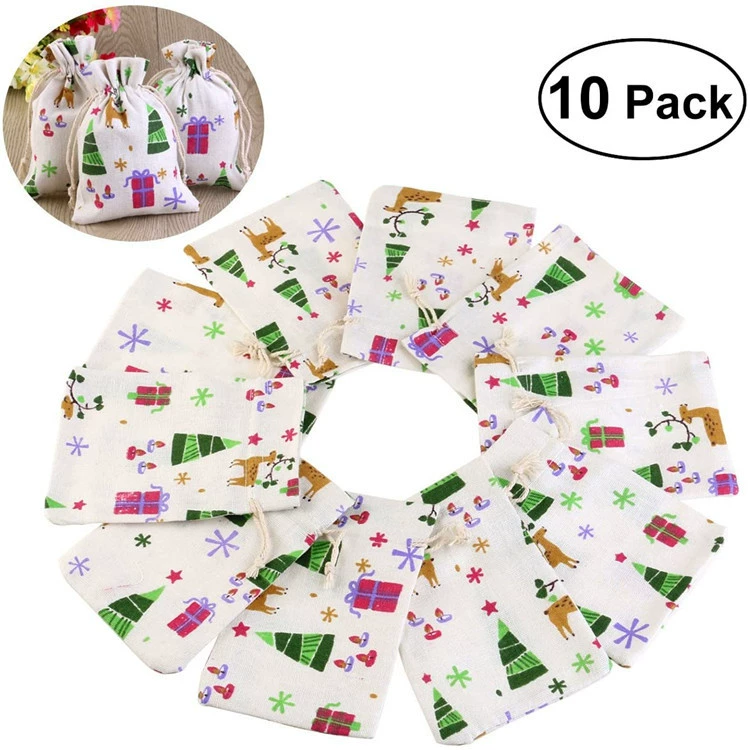 В наличии/Рождественская оленевая сумка для конфет с принтом Пояс Рот Подарочная упаковка Хлопковая и Льняная сумка в наличии