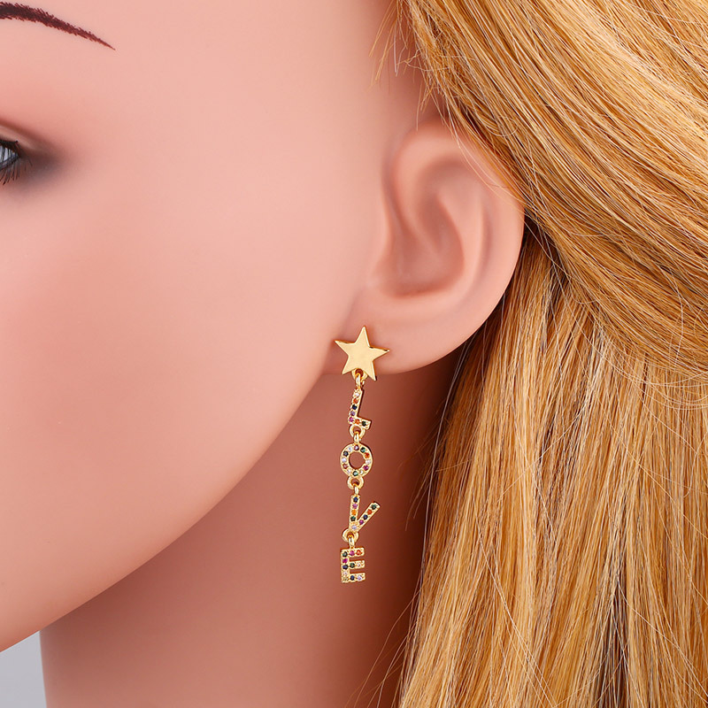 Earings Fashion Love Earrings Letters Nihaojewelry Wholesale Diamond Earrings Simple Earrings display picture 5