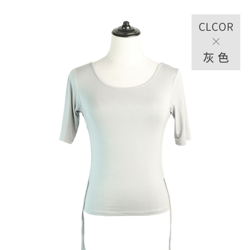 Envío gratuito Ropa de baile cuadrado manga corta cuerpo SLIM-Fit práctica ropa modal chino danza entrenamiento traje superior para las mujeres