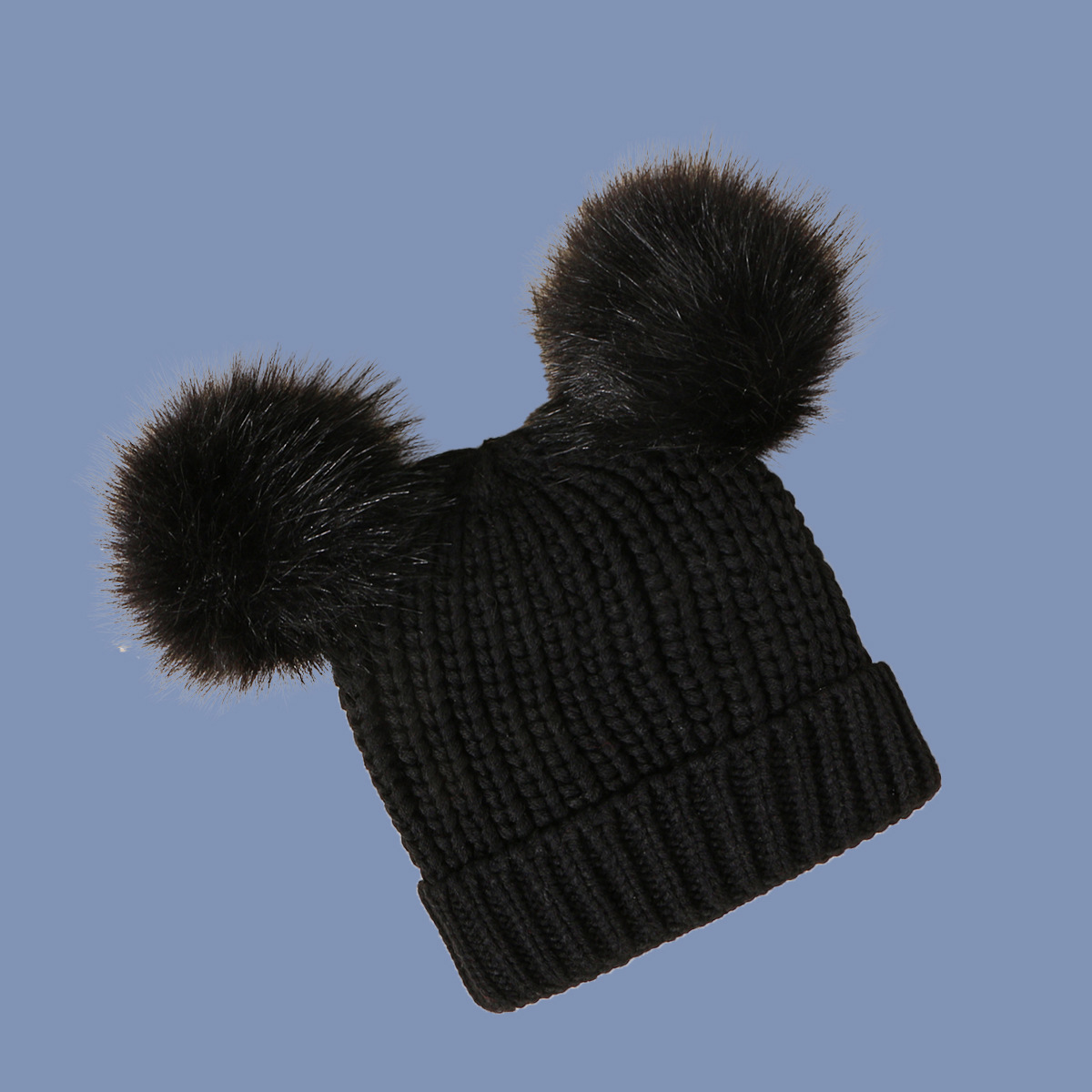Black Hat Two Wool Ball Knitted Hat display picture 7