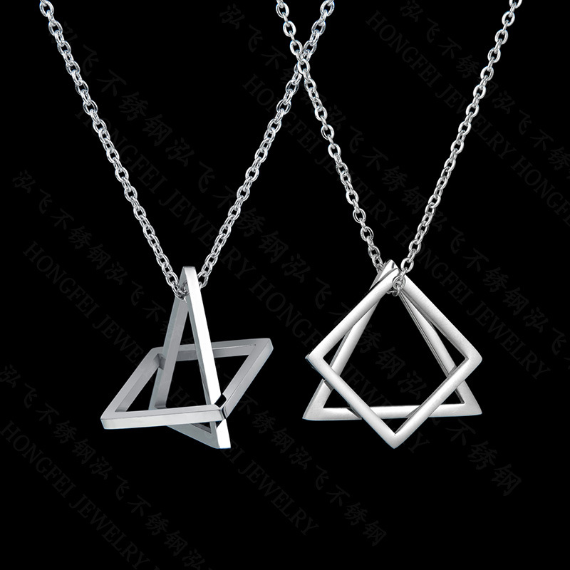 New Hot Sale Korea Niche Geometric Three-dimensional Triangle Square Necklace display picture 8