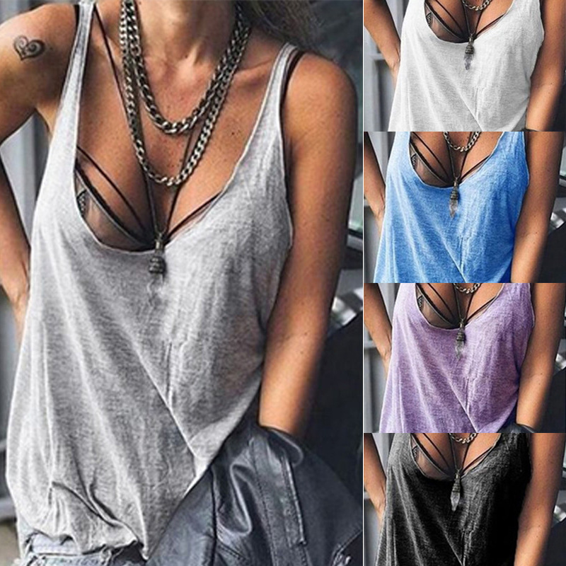 Amazon wish2020 summer European and American women's solid color camisole top T-shirt large size