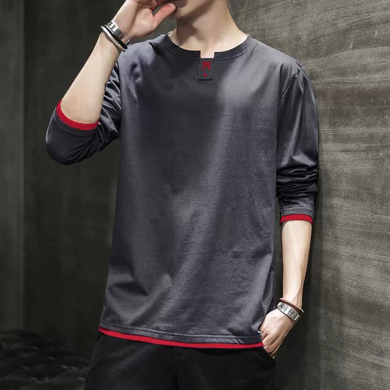 Новинка весна-осень 8030 футболка с длинным рукавом мужская Корейская Базовая рубашка с круглым вырезом Молодежный Повседневный Универсальный Приталенный топ мужская одежда