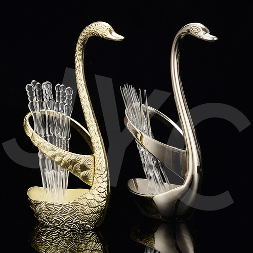 Factory Wholesale Gift Craftsmanship Home Fruit Skewers Cake Forks Creative Swan Fruit Fork Set