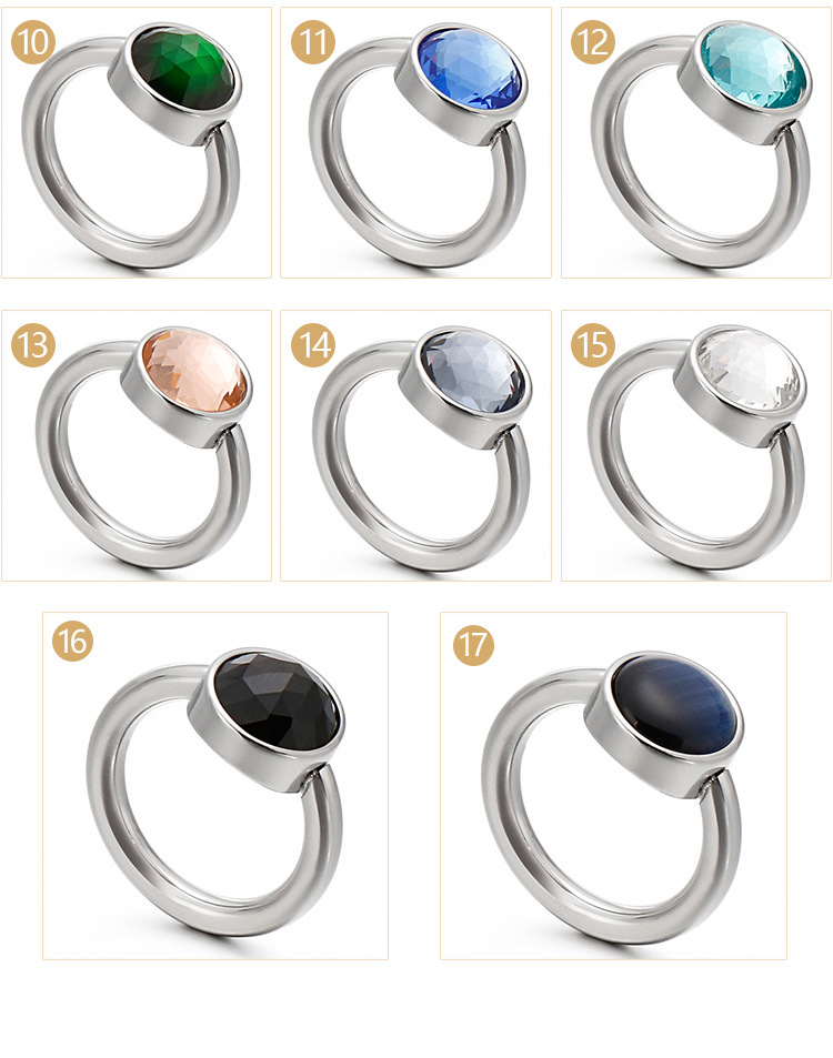 6g Weight Festival Occasion 304 Stainless Steel Material Round Pattern Women'S Gender Polishing Craft Sky Blue, Grey, White, Purple, Red, Green, Blue, Black Color Titanium Steel Polishing Geometric 2