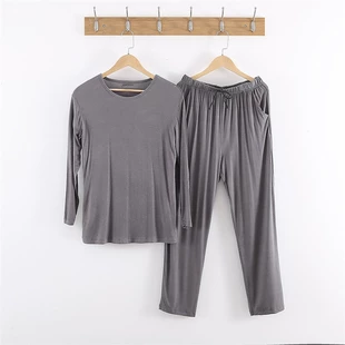 Men’s long‑sleeve pajama set, long trousers and top, plus sizes L–8XL, modal blend