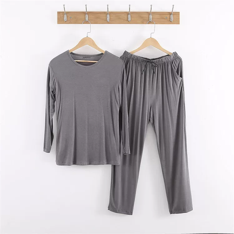 Men’s long‑sleeve pajama set, long trousers and top, plus sizes L–8XL, modal blend