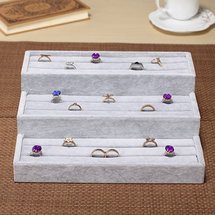 绒布首饰盒展示盘 戒指 手镯梯形展示架阶梯多层展示道具展示架