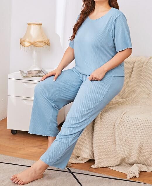 spring and summer plus size women s solid color loose casual short-sleeved suit NSCX15728