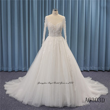 外贸原单出口转内销款式轻盈主纱长袖款遮肉仙气蕾丝婚纱礼服