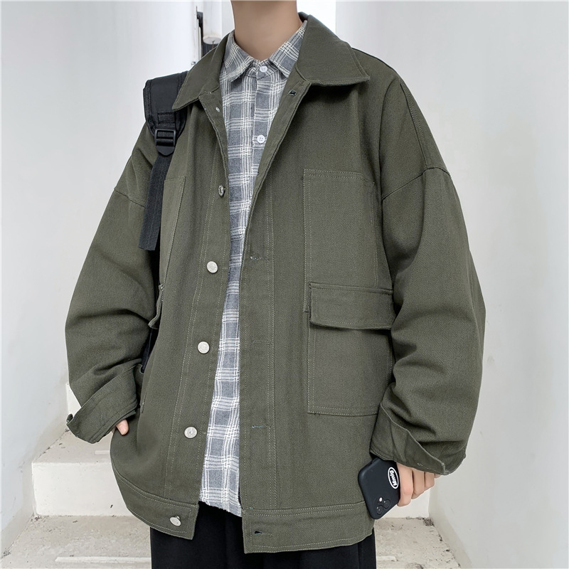 La primavera y el otoño ins retro chaqueta de mezclilla de los hombres de estilo coreano casual marca de moda estudiante versátil suelta BF chaqueta de ropa de trabajo