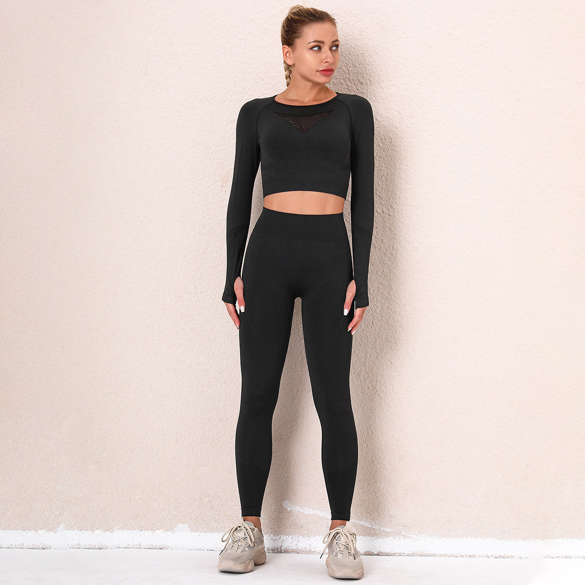 seamless knitted yoga pants suit  NSLX16821