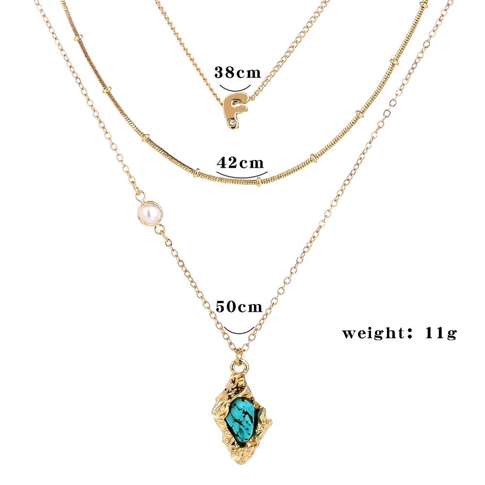 Fashion Bohemian Micro-inlaid Turquoise Pendant Multi-layer Necklace display picture 1