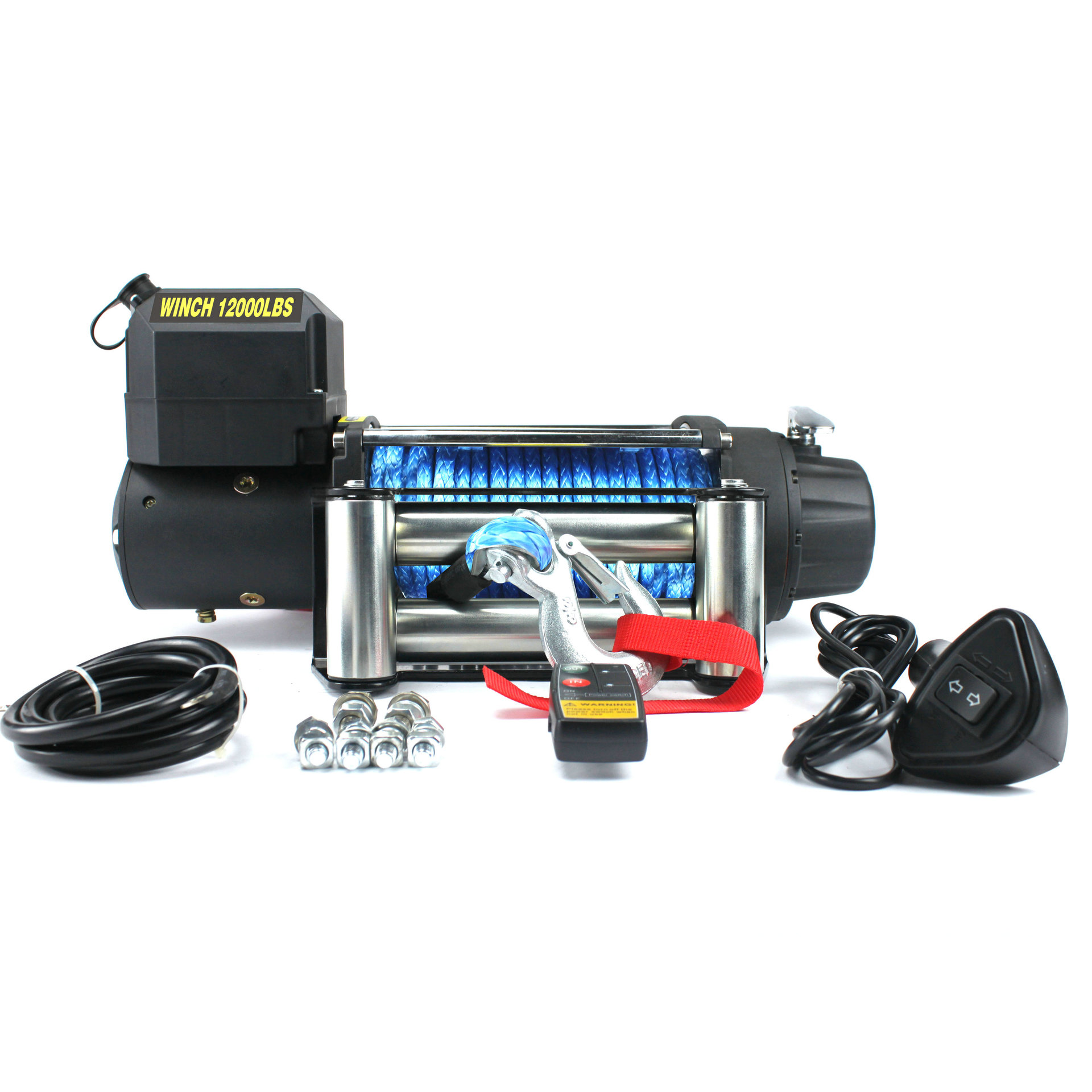 厂家低价销售12v/24v12000磅尼龙绳车载电动绞盘