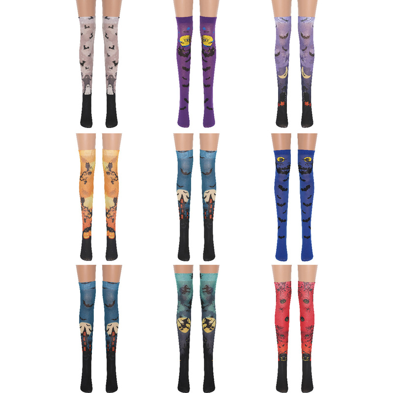 Digital Print Dark Castle Bat Witch Ghost Stockings Evil Pumpkin Stockings Halloween Socks for Women