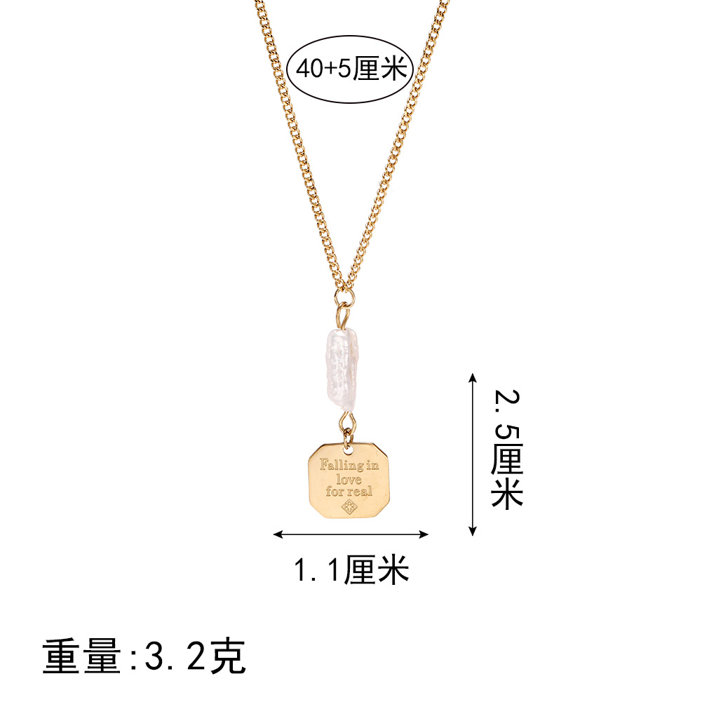 Korean Simple Necklace Female Stainless Steel Coin Geometry English Love Necklace display picture 1