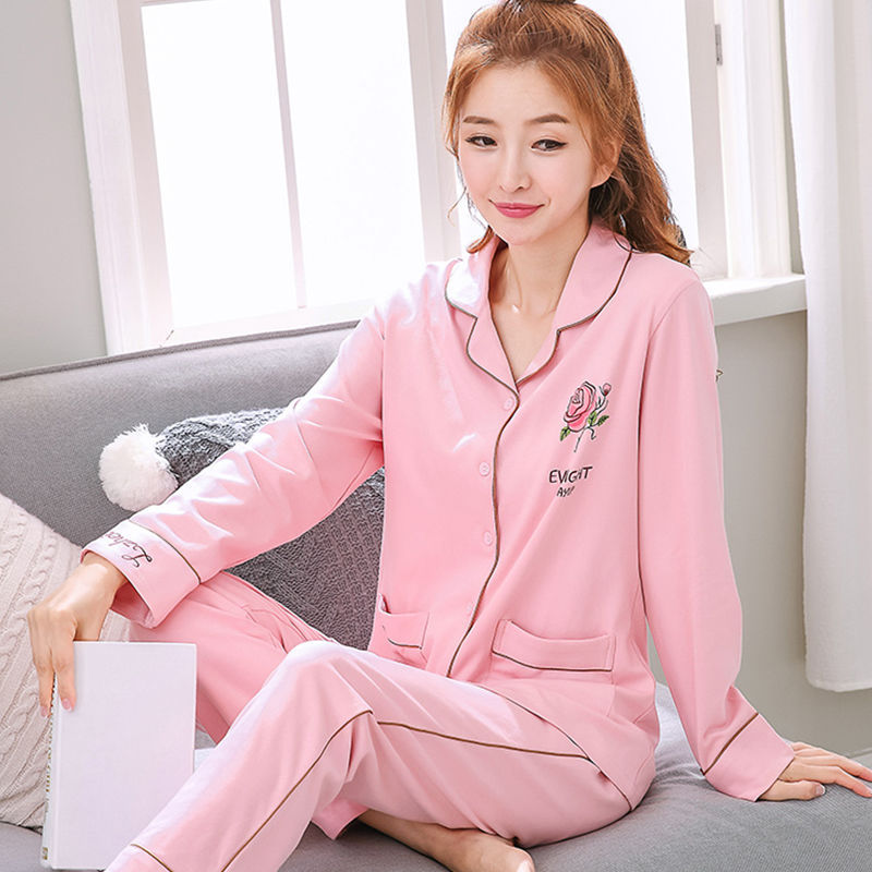 Pijamas de mujer de manga larga de primavera y otoño 100% algodón estilo coreano más el tamaño de las mujeres de mediana edad y de edad avanzada de otoño e invierno casual traje de desgaste para el hogar