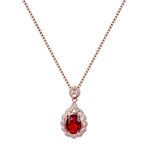 Korean style light luxury necklace for women, flower-shaped ruby ​​pendant, micro-set pendant, niche design clavicle chain necklace