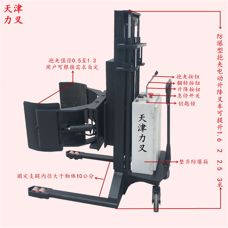 供应隔爆型电动抱夹升高车电瓶堆高翻转装缷车自动升降搬运车