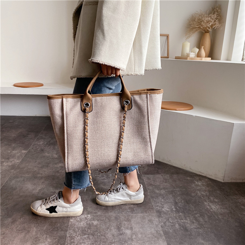 Simple Canvas Bag Women Handbag Chain Bag Shoulder Bag