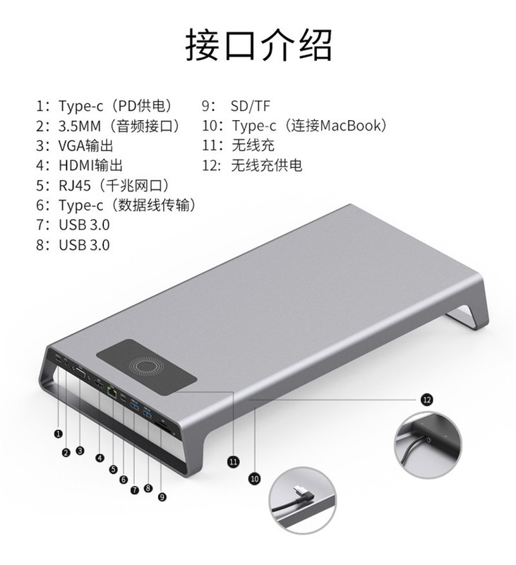 USB-C Wireless Extender Base Type C to HDMI VGA PD RJ45 Gigabit NetworK Port Expansion DoCK 4K