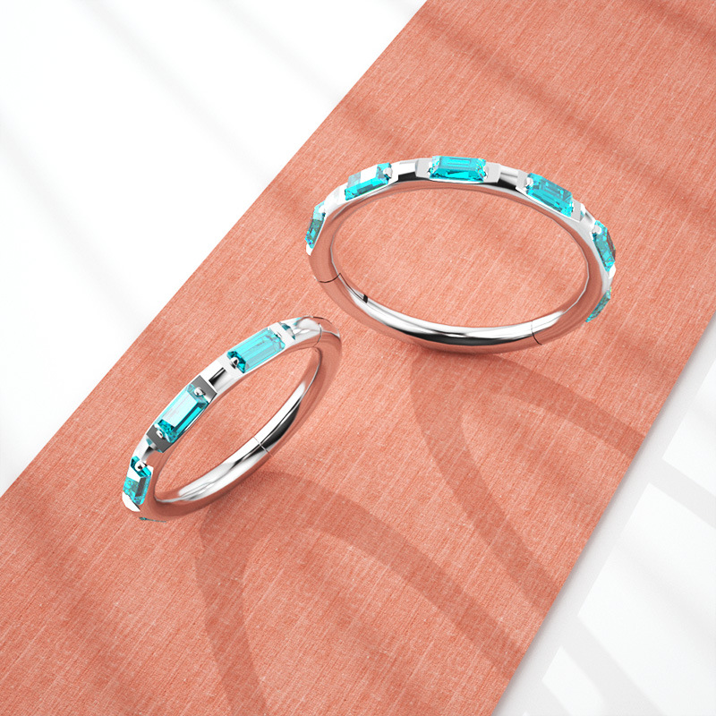 跨境电商新款方形锆石鼻环圈不锈钢316人体穿刺饰品批发简约无缝|ms