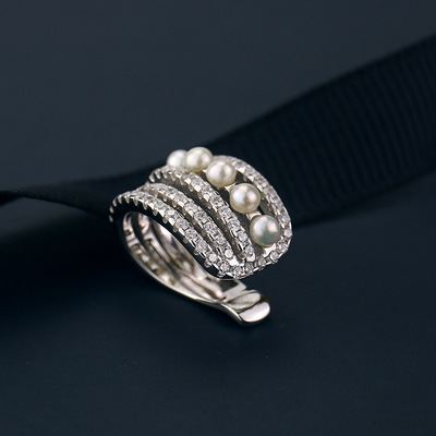 apm@ML單只線條珍珠耳夾 925純銀鑲鑽電鍍白金耳骨夾歐美個性耳飾