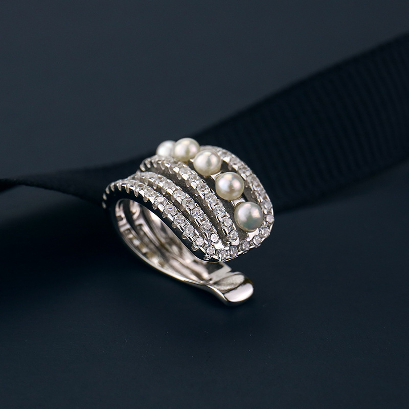 apm@ML單只線條珍珠耳夾 925純銀鑲鑽電鍍白金耳骨夾歐美個性耳飾