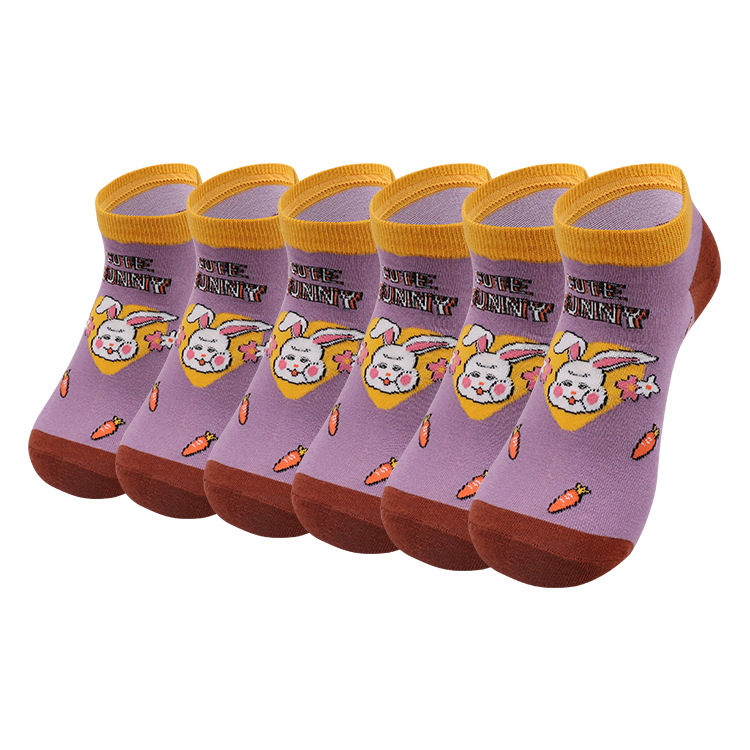 Calcetines de mujer de algodón para niños de otoño e invierno calcetines de barco jacquard de animales de dibujos animados lindos calcetines cortos de algodón para mujer