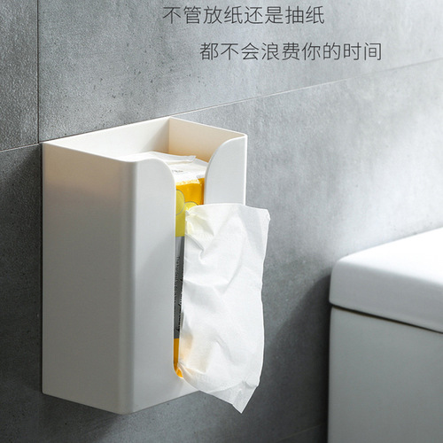 Wall-mounted plastic tissue box, no punching kitchen tissue holder, upside-down tissue stand, storage shelf organizer
