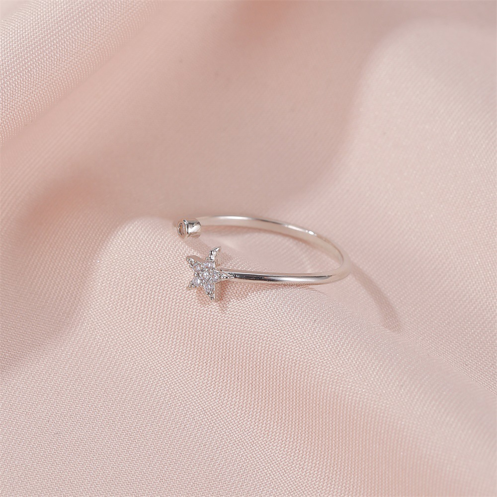 Korea Diamond Rings Sweet Simple Five-pointed Star Ring Fresh Wild Diamond-set Star Opening Women Ring Literary Jewelry Wholesale Nihaojewelry display picture 5