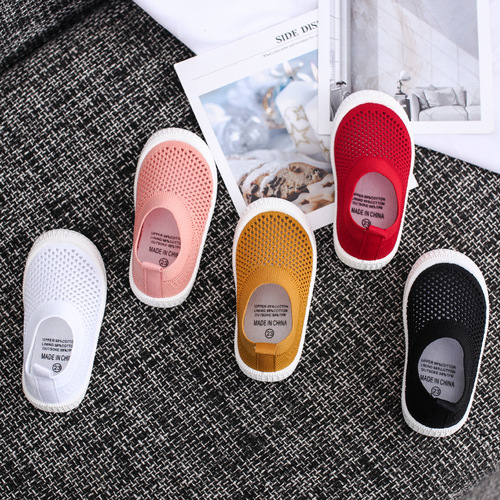 New Nalu Autumn Unisex Baby Net Surface Socks Shoes Children's Slip-On Low-Top Cracker Shoes Solid Color Flyknit Shoes