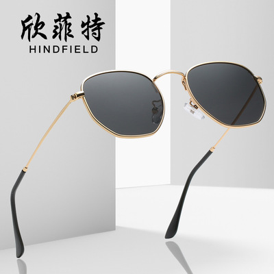 新款太阳镜 金属女士墨镜 多边形太阳眼镜批发 复古偏光镜女3702|ru