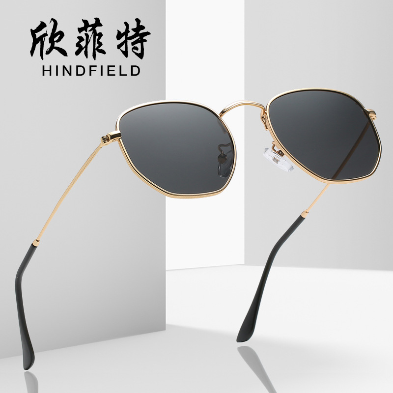 新款太阳镜 金属女士墨镜 多边形太阳眼镜批发 复古偏光镜女3702