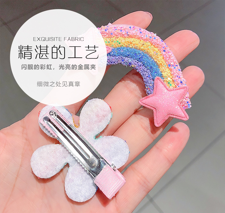 New Cute Rainbow Series Small Sequins Cloud Rainbow Hairpin Set Wholesale display picture 7