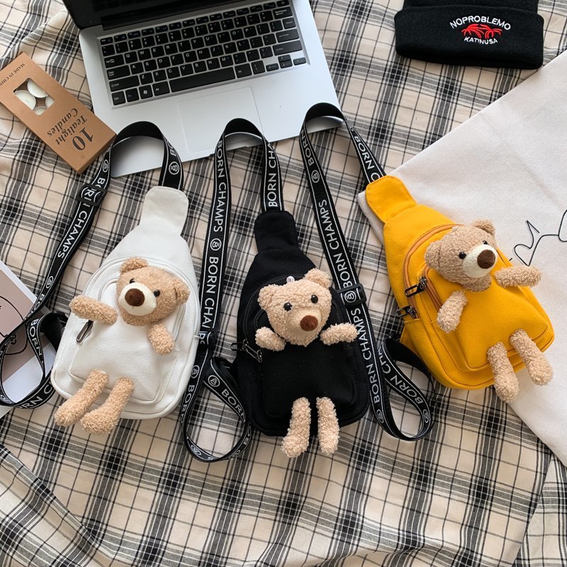 ins canvas Little bag 2020 new pattern Korean Edition fashion Cartoon Bear Chest pack leisure time Versatile Inclined shoulder bag