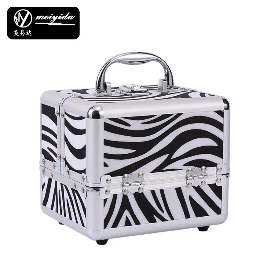 铝合金手提化妆盒 小号收纳盒多层带锁便携化妆箱