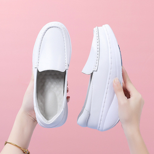 Women's Summer Breathable Soft Sole Nurse Shoes, Non-Binding White Thick Heel Height Wobble Shoes, Fall/Winter Style, Dropshipping