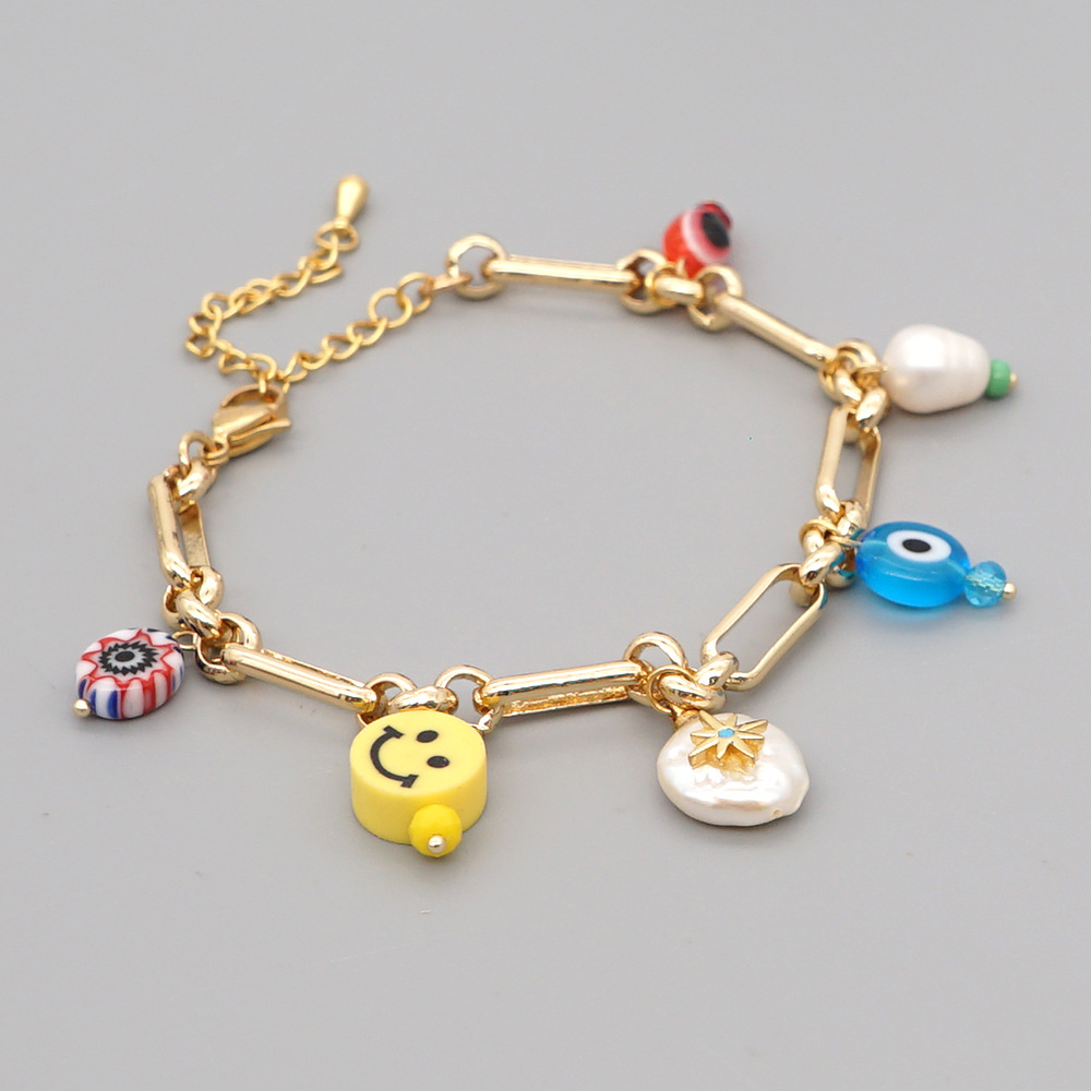 Creative Fashion Stainless Steel Bracelet Freshwater Pearl Smiley Glass Flower Beads Bracelet display picture 2