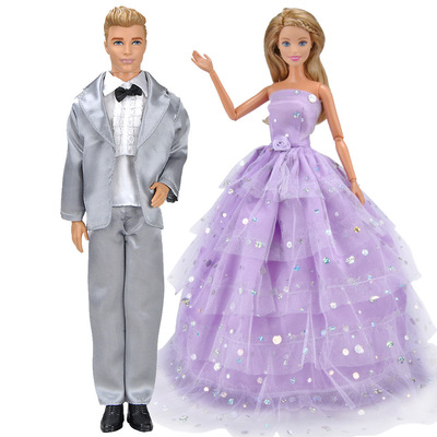 厂家现货批发  巴芘娃娃结婚礼服西装配紫色六层裙 娃娃婚纱套装|ms