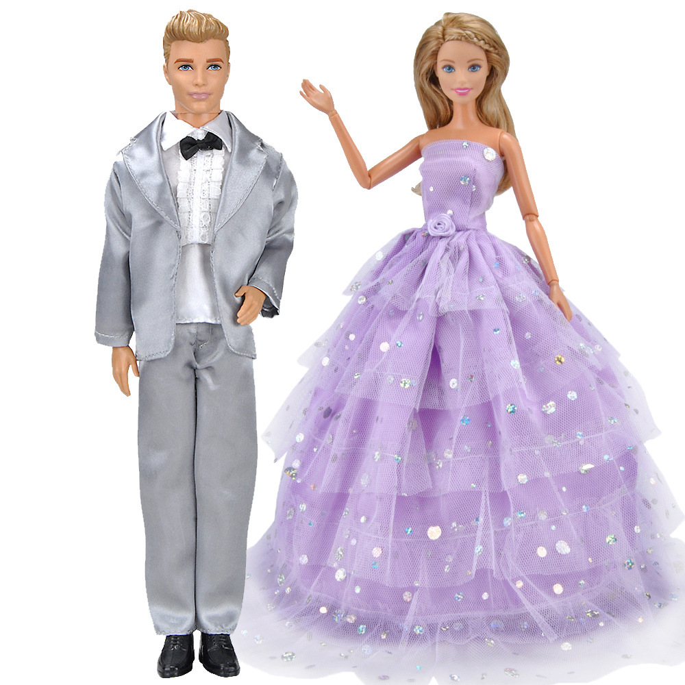 厂家现货批发  巴芘娃娃结婚礼服西装配紫色六层裙 娃娃婚纱套装|ms