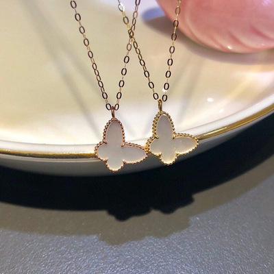 18K Rose Gold Au750 Two-sided Fritillaria butterfly Necklace Winnings Clavicle chain Girlfriend gift