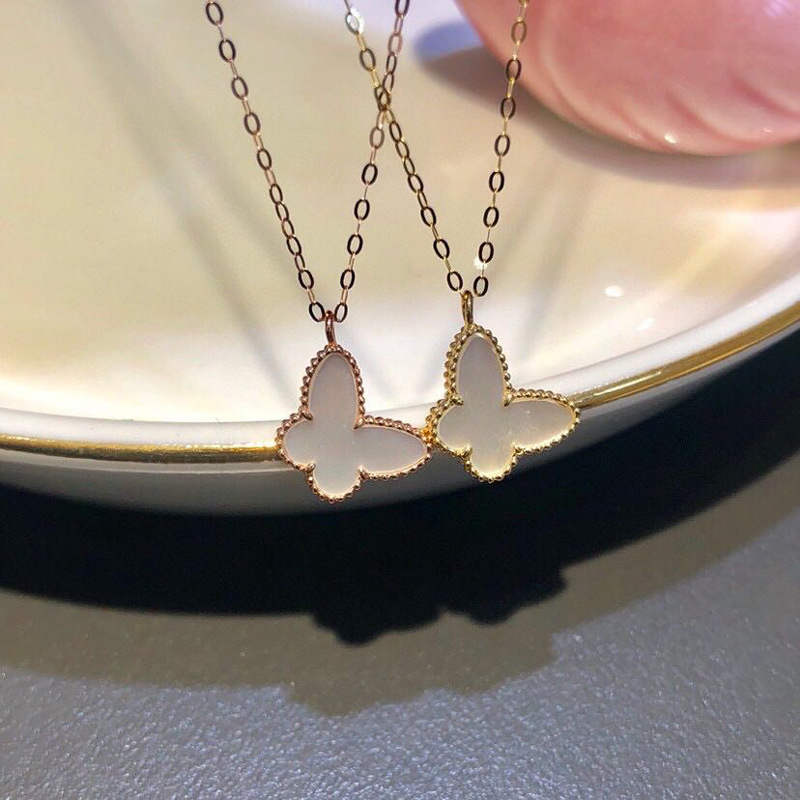 18K Rose Gold Au750 Two-sided Fritillaria butterfly Necklace Winnings Clavicle chain Girlfriend gift