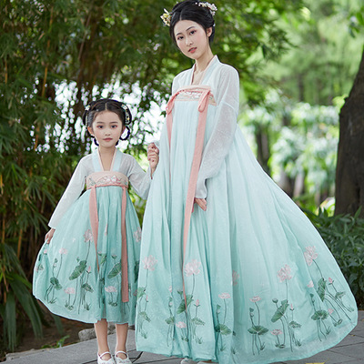 Hanfu mother daughter ancient little girl children breast length ruskirt Hanfu girl photo suit